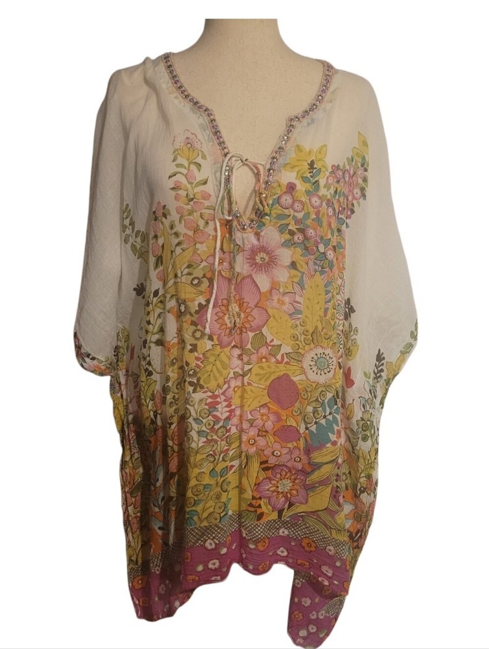 Beach  Cover-Up  Tunic Floral One Size Sheer Fair Goddess  Art-to-Wear